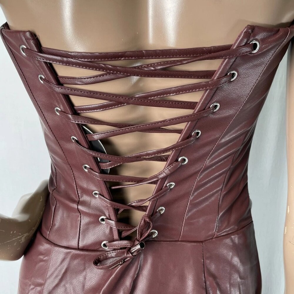 NEW BABYBOO Maxi Dress Burgundy Red Size M Alba Faux Leather Boned Cowl Neck - Picture 8 of 14